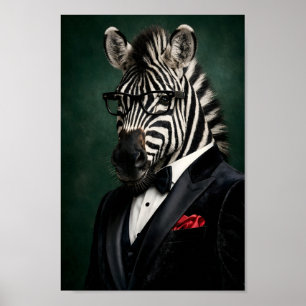 Elegantes Zebra im schwarzen Samt-Smoking beim Les Poster