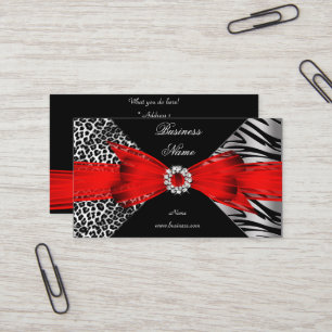 Elegantes Zebra Leopard Schwarz Rot Visitenkarte