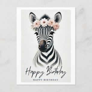 Elegantes Zebra mit Blume Crown Birthday Card Feiertagspostkarte
