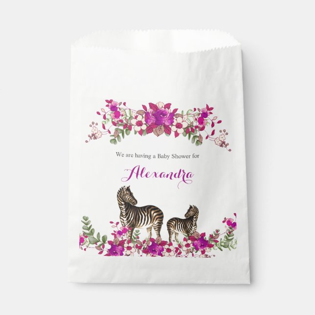 Elegantes Zebra Pink Floral Baby Shower Party Geschenktütchen (Vorderseite)