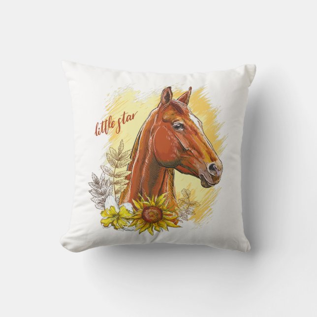 Elegantes zeichnend Pferd mit Pflanze und Blume Kissen (Vorderseite)
