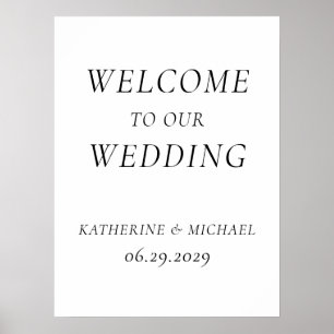 Elegantes zeitloses weißes Hochzeitsempfangsschild Poster