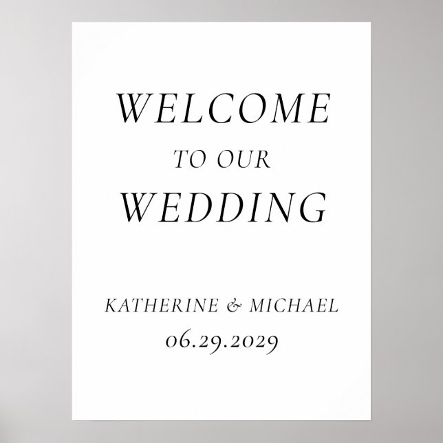 Elegantes zeitloses weißes Hochzeitsempfangsschild Poster (Vorne)