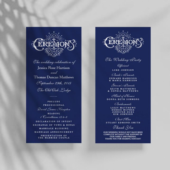 Elegantes Zeremoniell-Programm für Navy Blue & Whi Programm (Von Creator hochgeladen)