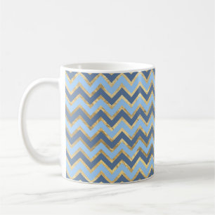 Elegantes Zickzack Blau- und Goldmuster Kaffeetasse