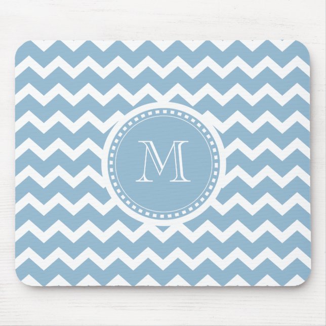 Elegantes Zickzack helles Aqua-Grün-Monogramm Mousepad (Vorne)