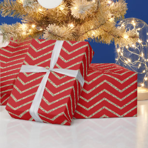 Elegantes Zickzack Rot-Gold-Glitzer Geschenkpapier