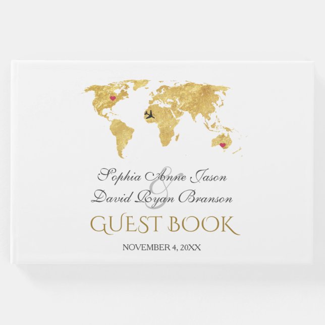 Elegantes Ziel Gold Weltkarte Hochzeit Gästebuch (Vorderseite)