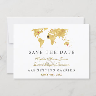 Elegantes Ziel Gold Weltkarte Hochzeit Save The Date