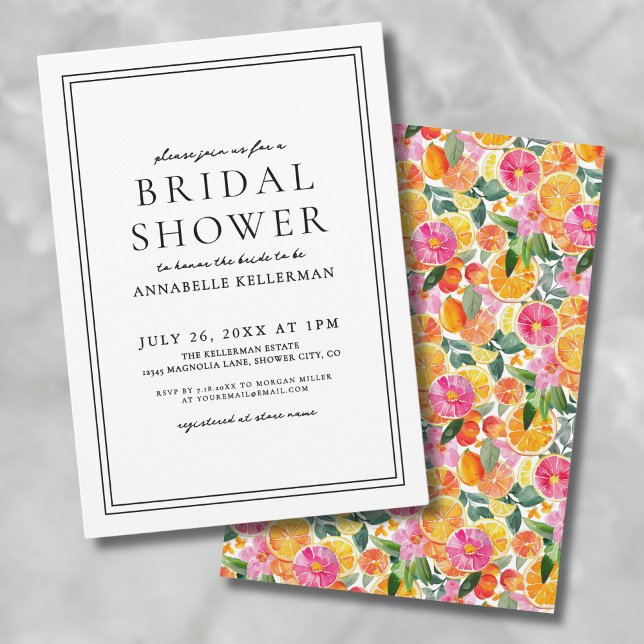 Elegantes Zitrusfrüchte-Brautparty Einladung (Elegant Floral Citrus Bridal Shower Invitation)