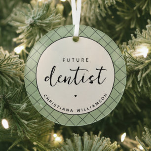 Elegantes Zukunftsdomen-Karo-Muster Personalisiert Ornament Aus Glas