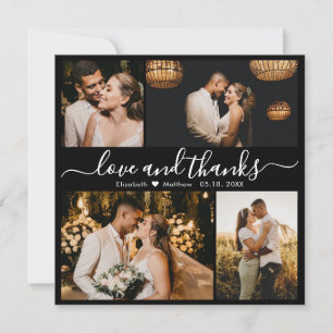 Elegantes Zurück- und Weißskript-Foto Hochzeit Dankeskarte