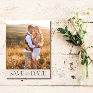 Elegantes Zwei-Foto-Budget Hochzeit speichern Sie Ankündigungspostkarte