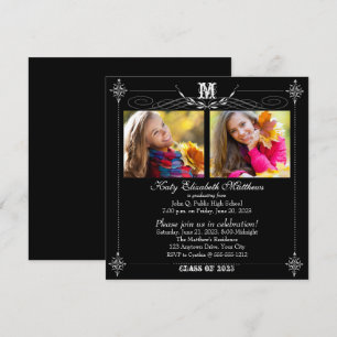 Elegantes Zweifoto-Monogramm-Abschluss Einladung