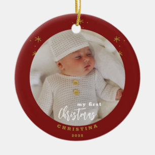 Elegantes zweiseitiges Foto von My First Christmas Keramik Ornament