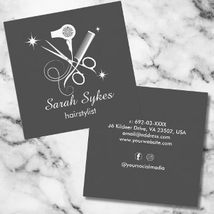 Eleganthaar Stylist Scheren Dunkelgrau Minimalisti Quadratische Visitenkarte