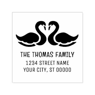 Eleganto 2 Swans Silhouette Name Address Permastempel