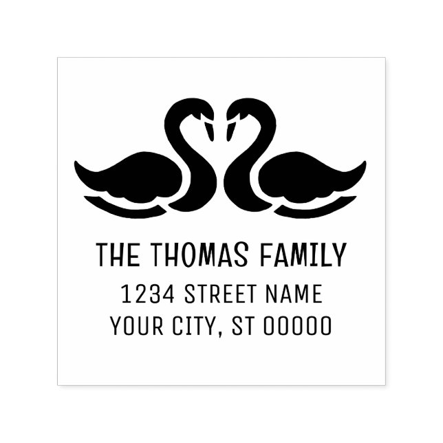 Eleganto 2 Swans Silhouette Name Address Permastempel (Design)
