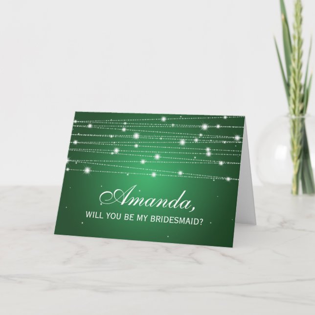 Eleganto be My Bridesmaid Sparkling Lines Emerald Einladung (Vorderseite)