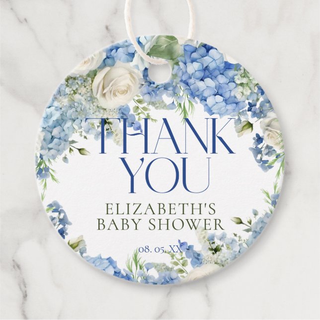 Eleganto Modern Blue Hydrangea Floral Vielen Dank Geschenkanhänger (Vorderseite)