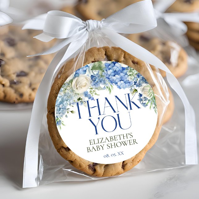 Eleganto Modern Blue Hydrangea Floral Vielen Dank Runder Aufkleber (Von Creator hochgeladen)