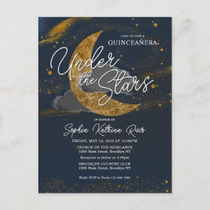 Eleganto Under the Stars Blue Gold Moon Quinceaner Postkarte