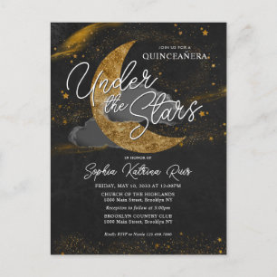 Eleganto Under the Stars Gold Moon Glam Quinceaner Postkarte