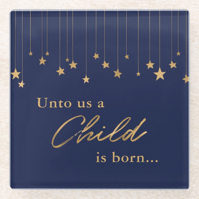 Eleganto Uns Kind ist Geboren Gold Blue Weihnachte Glasuntersetzer (Vorderseite)