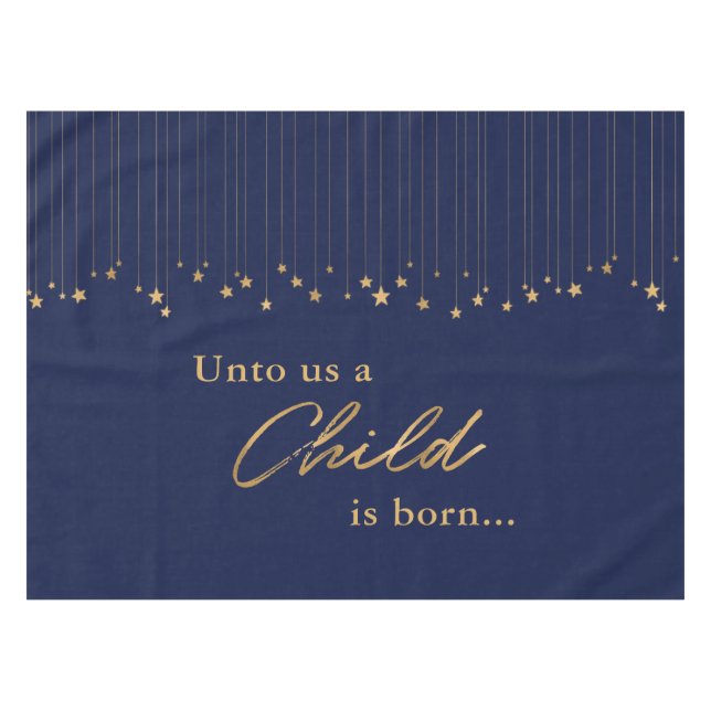 Eleganto Uns Kind ist Geboren Gold Blue Weihnachte Tischdecke (Vorderseite (Horizontal))