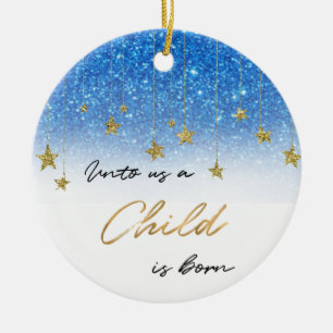 Eleganto Us Scripture Blauer Glitzer Weihnachten Keramik Ornament