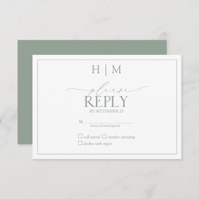 Elegantsage Green Calligraphy Monogram UAWG RSVP Karte (Vorne/Hinten)