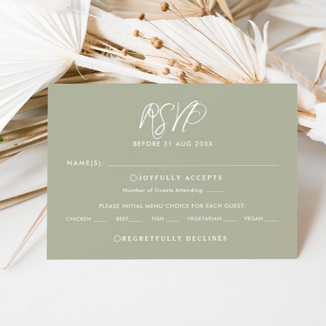 Elegantsage Green Calligraphy Wedding RSVP Card Einladung (Von Creator hochgeladen)