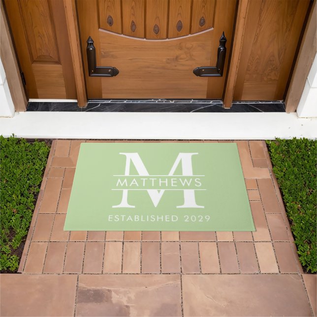 Elegantsage Green Custom Monogram Name Doormat Fußmatte (Außenbereich)