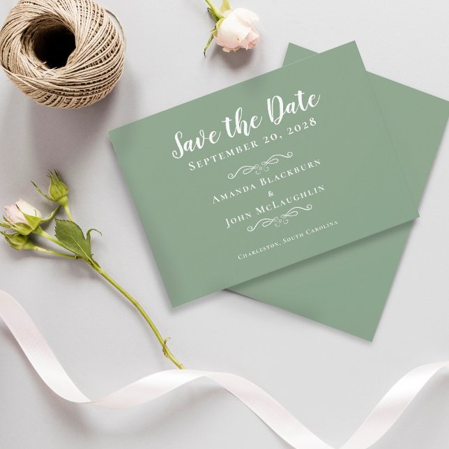 Elegantsage Green Delicate Romantische Kalligraphi Save The Date (Von Creator hochgeladen)