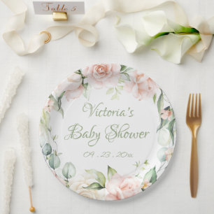 Elegantsage Green Floral Baby Shower Pappteller