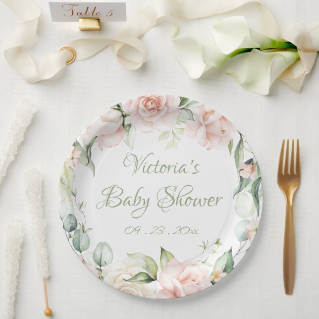 Elegantsage Green Floral Baby Shower Pappteller (Hochzeit)
