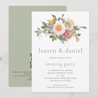 Elegantsage Green Floral Bouquet Abend QR Code Einladung