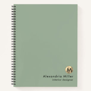 Elegantsage Green Gold Monogram Notizbuch