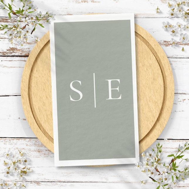 Elegantsage Green Monogram Minimalistisch Serviette (Elegant Sage Green Monogram Minimalist Paper Guest Towels)