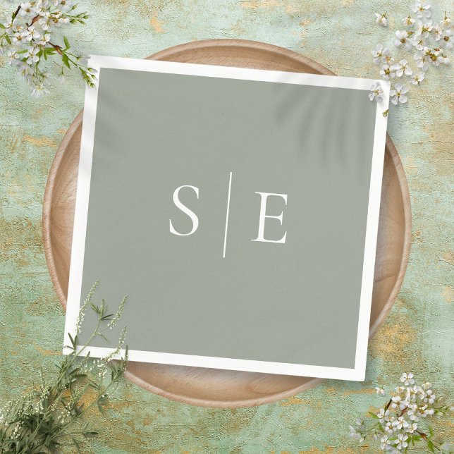 Elegantsage Green Monogram Minimalistisch Serviette (Elegant Sage Green Monogram Minimalist Napkins)