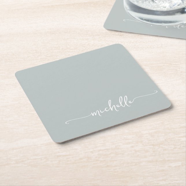 Elegantsage Green Monogram Name Script Rechteckiger Pappuntersetzer (angewinkelt)