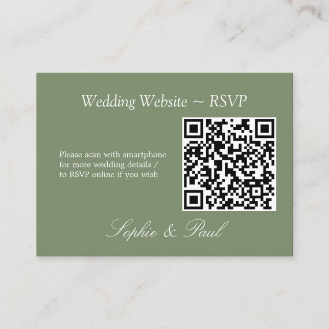 Elegantsage Green QR Code Website RSVP Card Begleitkarte (Vorderseite)
