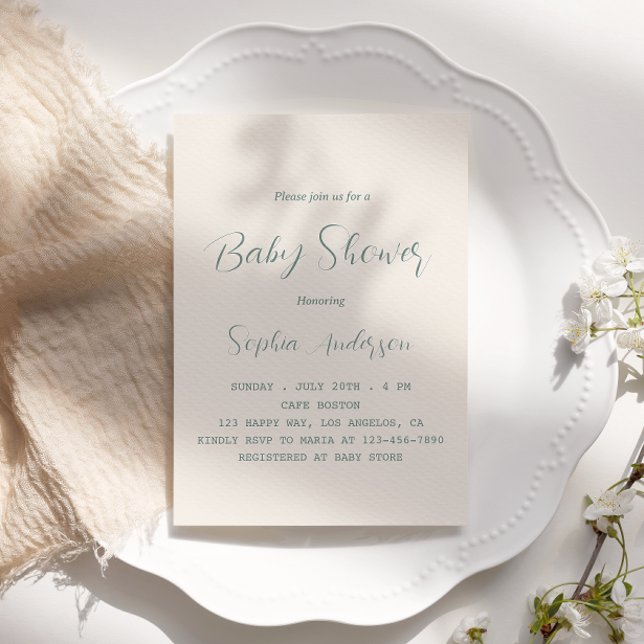 Elegantsage Green Script Baby Shower - Minimalisti Einladung (Von Creator hochgeladen)