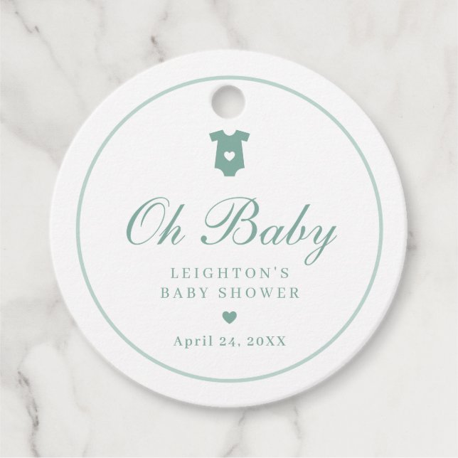Elegantsage Green Script Oh Baby Shower Geschenkanhänger (Vorderseite)