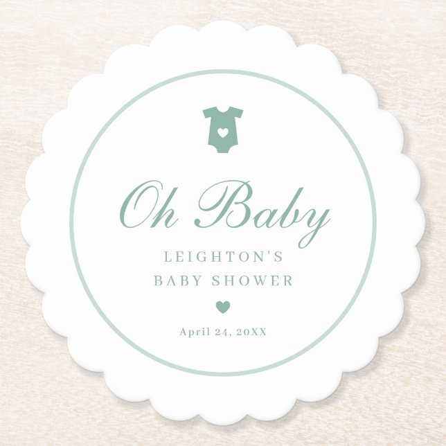 Elegantsage Green Script Oh Baby Shower Untersetzer (Vorderseite)