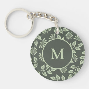 Elegantsage Green Vintag Floral Monogram Schlüsselanhänger