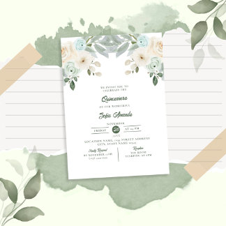 Elegantsage Grüne Blumenprinzessin Quinceañera Einladung