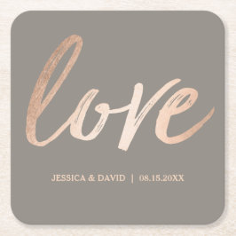 Elegantt Skript-Imitat-Folien-Rosen-GoldLiebe Rechteckiger Pappuntersetzer