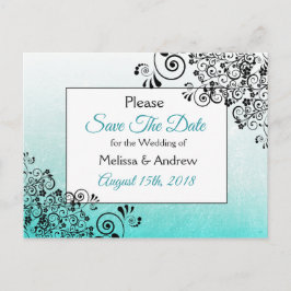 ElegantTeal und Black Script Wedding Save the Date Ankündigungspostkarte