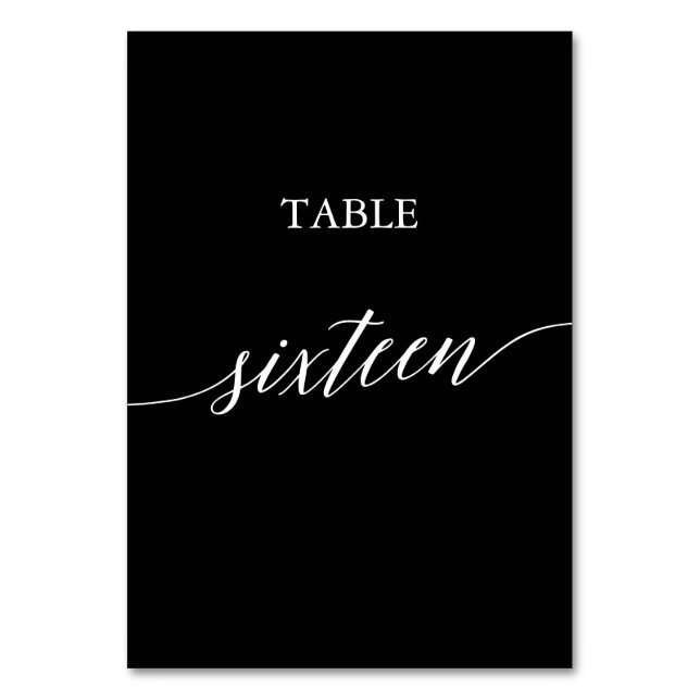 Eleganweiß auf Black Calligraphy Table Sechzehn Tischnummer (Vorderseite)